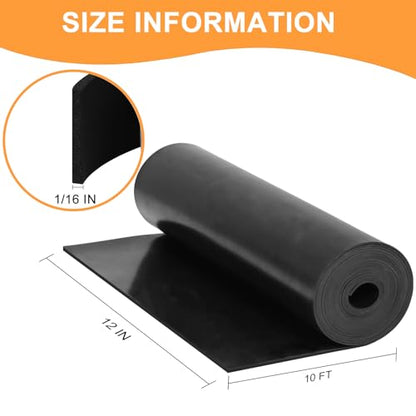 Neoprene Rubber Sheet, Solid Rubber Seal Strips for DIY Gasket Materials, Oil-Resistance, Sound Reduce and Anti-Slip for Flooring, Pads, Bumpers, Supports (12In x 1/16In x 10Ft) - size: 12In x 1/16In x 10Ft, style: No Backing Adhesive