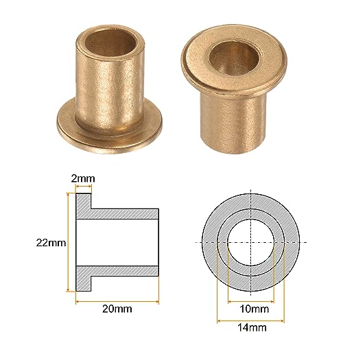 HARFINGTON 2pcs Flange Bearing Sleeve 10mm Bore 14mm OD 20mm Length 2mm Flange Thickness Bronze Bushing Self Lubricating Bushings Sleeve for Industrial Equipment - size: 10mm x 14mm x 20mm