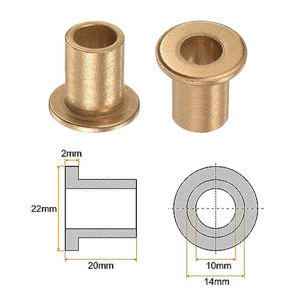 HARFINGTON 2pcs Flange Bearing Sleeve 10mm Bore 14mm OD 20mm Length 2mm Flange Thickness Bronze Bushing Self Lubricating Bushings Sleeve for Industrial Equipment - size: 10mm x 14mm x 20mm