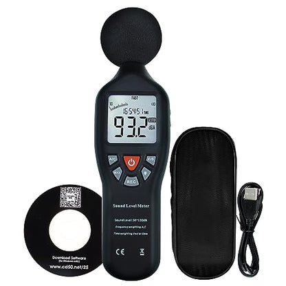 Decibel Meter Sound Level Meter Data Logger with CD Software Audio Decibel Noise Measure Tester 30 – 130 dB Audio Noise Measuring Range with Backlit LCD Display, Data Record Function