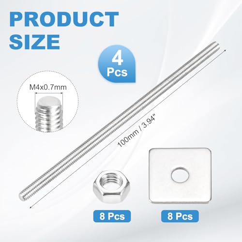 MECCANIXITY 4Set M4x100mm Fully Threaded Rod Threaded Rods Bar Studs - size: M4x100mm