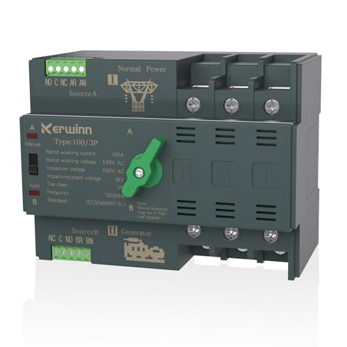Mini ATS Automatic Transfer Switch 100 amp Manual Power Transfer Switch 110V Dual Power Electrical Selector Switches DIN Rail Mount (3P) - size: 3P, style: 110V