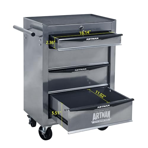 4-Drawer Rolling Tool Chest, Lockable for Garage, Silver - color: Silver, size: 4-Drawers