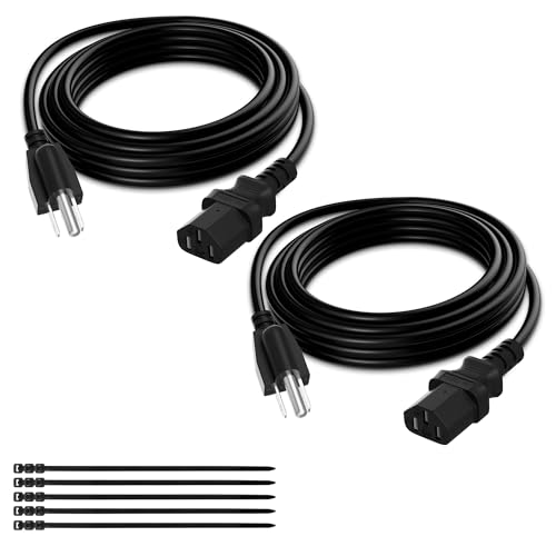 Elecan 3-Prong Replacement Power Cord 4 Ft/2 Pack, Heatproof Flexible Durable AC Device Power Cable for Appliance, Computer, TV, Monitor, Printer, ETL Listed 18AWG 125V 10A, with Ties - size: 4FT-2PK, style: Straight Male to Straight Female