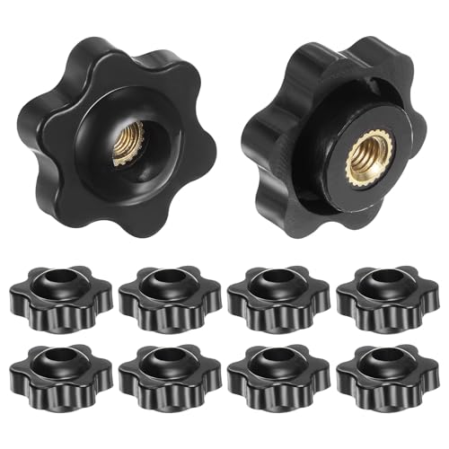 HARFINGTON 10pcs Star Knobs M5 Female Thread 25mm Head Plastic Through Hole Brass Screw-in Clamping Handles Threaded Hand Knobs, Black - color: Black, size: M5 x 25mm