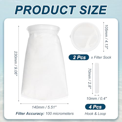 Aquarium Filter Bag Mesh (2Pcs 100 Micron 4.1" Ring 9.1" Long) - size: 100 Micron - 9.1" Long 4.1" Ring