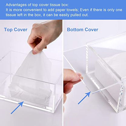 SANRUI Clear Acrylic Facial Tissue Box Cover Holder with 8mm Top Lid Rectangle Napkin Dispenser Organizer for Bathroom, Kitchen and Office Desk - color: Clear