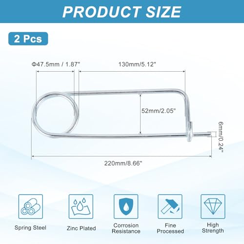 MECCANIXITY 2pcs Steel Brooch Cotter Pins, 0.24x8.66 Inch (6x220mm) Brooch Shape Cotter Safety Spring Pin, Quick Locking Fastener for Garden, Farm, Lawn, Rectangle - size: M6x220mm
