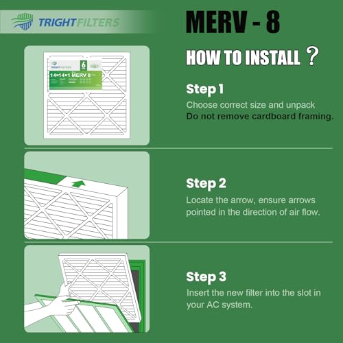 TRIGHTFILTERS 14x14x1 Air Filter 6 Pack, MERV 8 Filter Replacement - size: 14x14x1-6pack