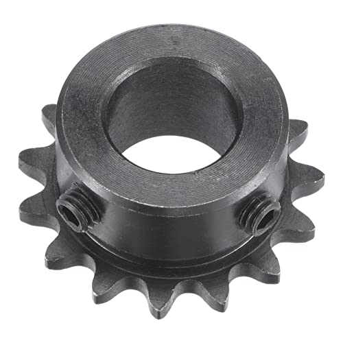 uxcell 15 Tooth Roller Sprocket B Type, #25 Chain, Single Strand 1/4" Pitch, 14mm Bore Black Oxide C45 Carbon Steel with Set Screws for ISO 04C - size: 14mm