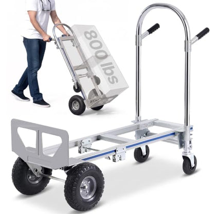 VEVOR Aluminum Truck, 2 in 1, 800 lbs Load Capacity, Heavy Duty Industrial Convertible Folding Hand Truck and Dolly, Utility Cart Converts from Hand Truck to Platform Cart with Rubber Wheels - size: 800 lbs