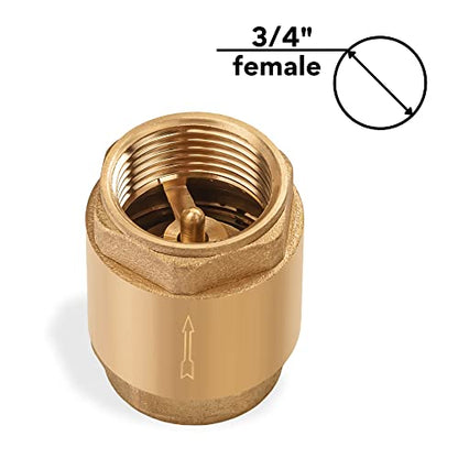 Brass One Way Check Valve 3/4" Female Backflow Preventer, Check Valve for Repair NPT Female Thread Brass Float Reinforced - 0,75 inch Float Brass - size: 3/4" female