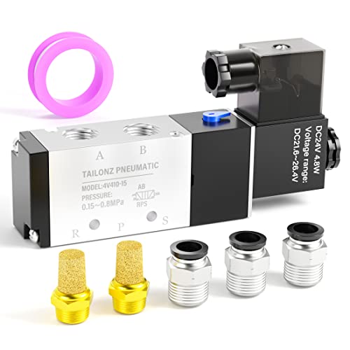 TAILONZ 1/2"NPT DC24V Solenoid Valve 2Position 5Way Junction Box 4V410-15 - color: DC24V, size: 2 Position 5 Way-1/2"NPT