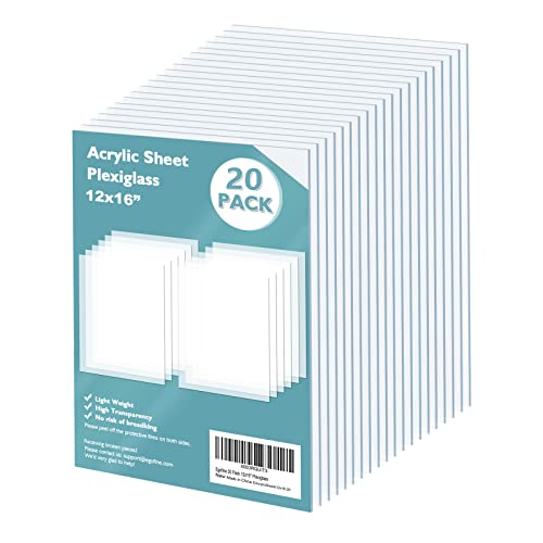 Egofine Plexiglass Sheets Acrylic Sheets 20 Pack of 12x16’’ 0.04 Thick Clear Plastic Cast Transparent Plexi Glass for Crafting Projects, Replacement Picture Frame Glass, DIY Display, Easy to Cut - color: Clear, size: 12x16"