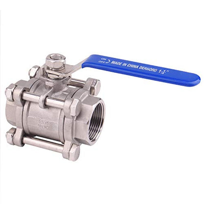 DERNORD Ball Valve NPT Threaded - Stainless Steel 304 Female 3 Piece Full Port (1.25" NPT Female) - size: 1.25" NPT Female
