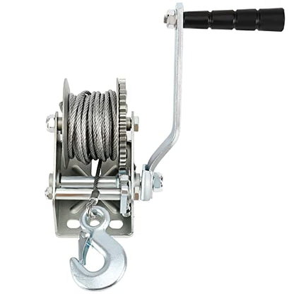 JOIKIT 1200lbs Heavy Duty Hand Winch, 10m 32.8 Feet Steel Cable Hand Crank Winch with Brake, Crank Gear Winch Boat Winch Two-Way Manual Ratchet Winches for ATV Boat Trailer Marine, Silver - size: 1200 LBS