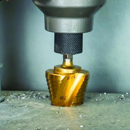Klein Tools 25960 Step Drill Bit, 7/8 to 1-3/8-Inch, Spiral Double-Fluted, Cut Thin Metal, Plastic, Aluminum, Wood, 1/4-Inch Hex Shank, VACO