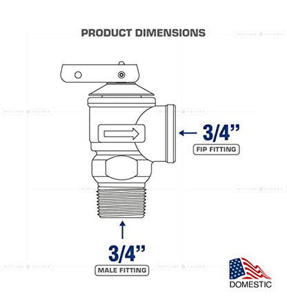 Midline Valve GUHW-QSW256-5 Pressure Relief Valve, for Tankless Water Heater, Lead Free, Full Port, Forged Brass, 3/4 in. FIP x MIP Connection (5 Pack) - style: 5 Pack