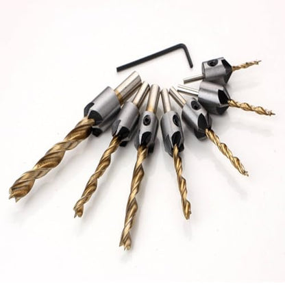 7PCS 3-10mm Round Shank Titanium Coated Countersink Drill Bit Set Replacement Three Point Drill Set Carpentry Boring Tool Woodworking Tool with Hexagon - size: 7 PCS Titanium Coating