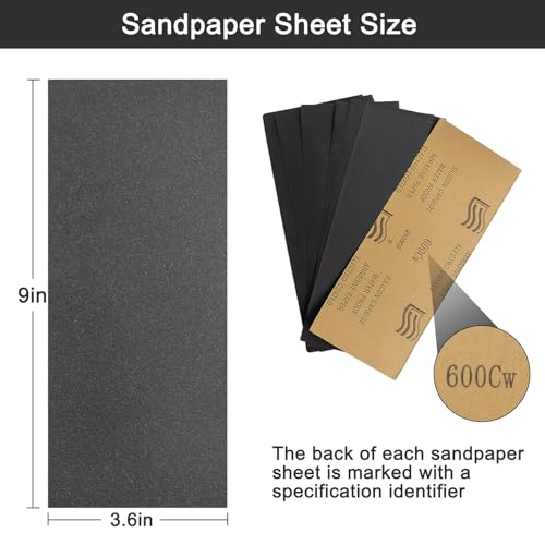 45Pcs Wet Dry Sandpaper, 400/600/ 800/1000/ 1200/1500/ 2000/2500/ 3000 Grit Assorted Sanding Sheets for Automotive Polishing, Metal Sanding, Wood Furniture Finishing, 9 x 3.6 Inch