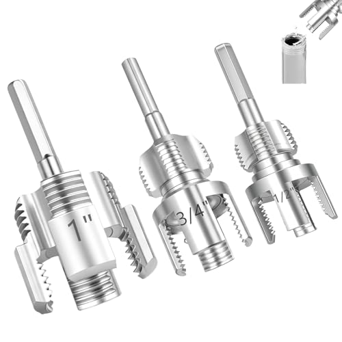3PCS Integrated PVC Pipe Threader Tool - 1/2" & 3/4" & 1" Dual-Function Internal External Pipe Threading Tool for Water Pipe, Electric Drill Compatible Heavy-Duty Pipe Thread Cutting Tool Set (3 Size)