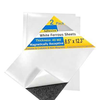2 Pack, White Metal Sheets with Adhesive-8.5” x 12.3”, Ferrous Sheet for Magnets Receptive, 40 Mil Magnetic Miniatures Organization – Fits Standard US Really Useful Box - size: 8.5"X12.3"-2 Pcs, White