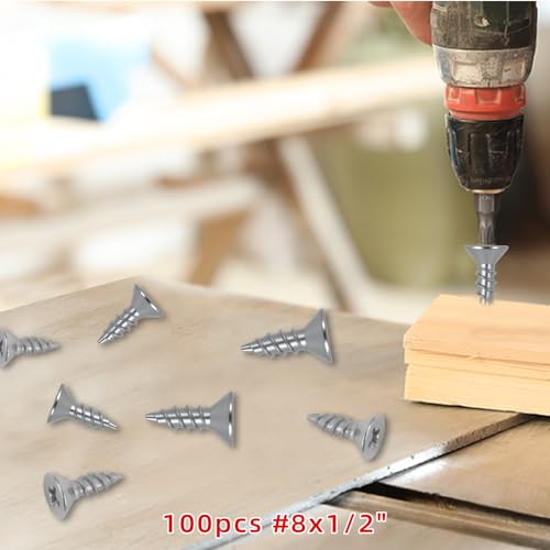 100pcs #8x1/2 Screw, Flat Head Phillips Wood Screw(SUS304) 18-8 S/S Electroplating Stainless Steel, 8 x 1/2-Inch,(100pcs) - color: Silver, size: #8*1/2