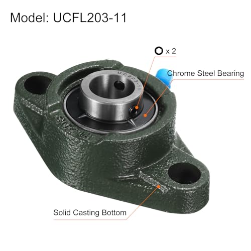 uxcell 2pcs UCFL203-11 Pillow Block Bearings 11/16 inch Bore Self Alignment, Solid Cast Iron Base Mounted Chrome Steel Bearings - size: UCFL203-11
