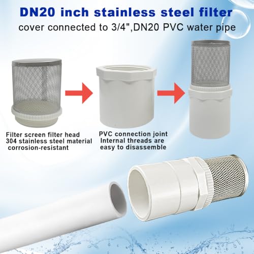 3/4" Stainless Steel Filter Cover Connected to 3/4" DN20 PVC Water Pipe, Suction Strainers Used to Remove Debris and Reduce Solid Entry - size: 3/4"DN20