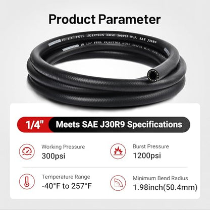 EVIL ENERGY 1/4 Fuel Line Hose 5FT Fuel Injection Hose Transmission Rubber SAE 30R9 300PSI - size: 1/4 5FT