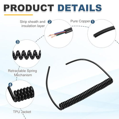 MECCANIXITY 5ft 17AWG Retractable Coiled Coil Cord, 600V 105℃ 3 Conductor - size: 5ft x17AWG, 3 Conductor