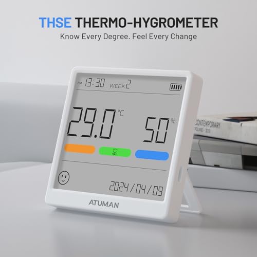 ATuMan THse Digital Thermo-Hygrometer with High-Precision Sensor, 4.3'' Large LCD Display & Long Battery Life - Indoor Temperature Humidity Monitor for Home, Office, Greenhouse - style: THse