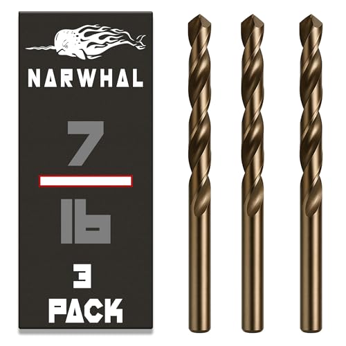 Narwhal 7/16 Inch Cobalt Drill Bits (3 Pack - Industrial Grade M35 Cobalt) 5-1/2" Length & 135 Degree Split Point for Drilling Into Metal, Hardened & Stainless Steel, Cast Iron, & More! - size: 7/16 in