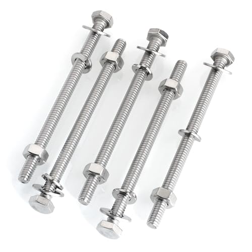 Mywish (20 Sets) 1/4-20x4 Hex Head Assorted Screws Nuts and Bolts with Flat & Lock Washers, 304 Stainless Steel 18-8, Fully Threaded, 1/4 Bolt Metric Bolt Assortment - size: 1/4-20 x 4 (20 set)