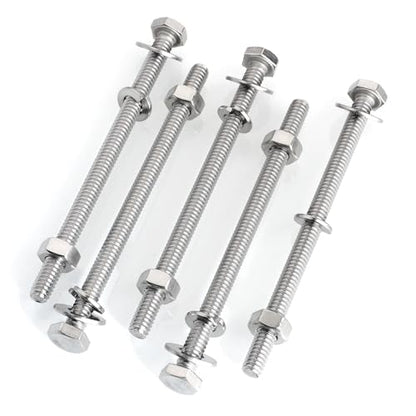 Mywish (20 Sets) 1/4-20x4 Hex Head Assorted Screws Nuts and Bolts with Flat & Lock Washers, 304 Stainless Steel 18-8, Fully Threaded, 1/4 Bolt Metric Bolt Assortment - size: 1/4-20 x 4 (20 set)