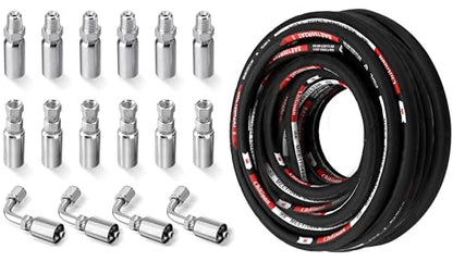 50FT 1/4" Hydraulic Hose with 16PCS Hydraulic Hose Fittings - size: 1/4" Hydraulic Hose - 50FT