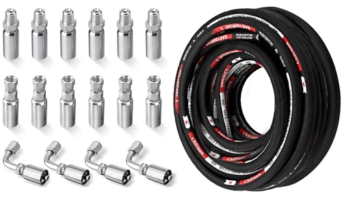 50FT 1/4" Hydraulic Hose with 16PCS Hydraulic Hose Fittings - size: 1/4" Hydraulic Hose - 50FT