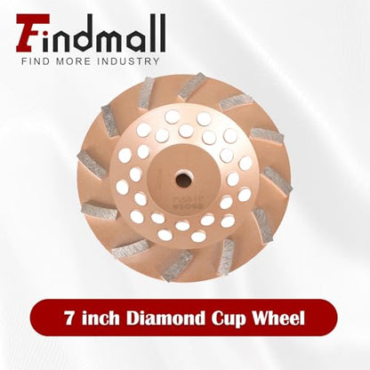 findmall 7 Inch 12 Turbo Diamond Segments 5/8 Inch -11 Arbor Grinding Wheels Diamond Cup Grinding Wheels Fit for Concrete and Masonry Available - size: 7 inch 12 segments