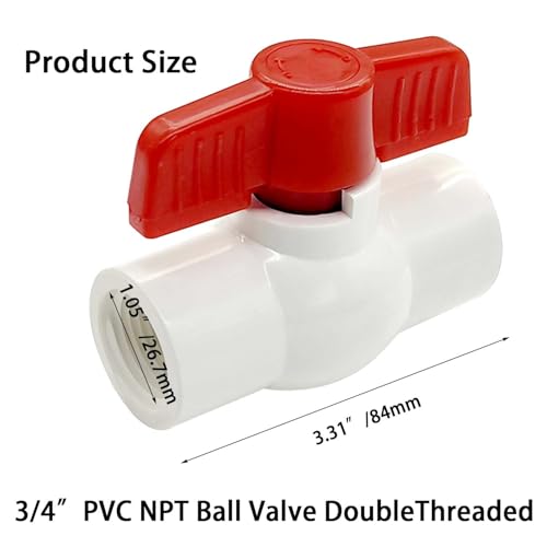 YSIL 4Pcs 1/2” PVC Ball Valve Shut-off NPT Female Threaded with T-Handle - size: 0.75 Inch