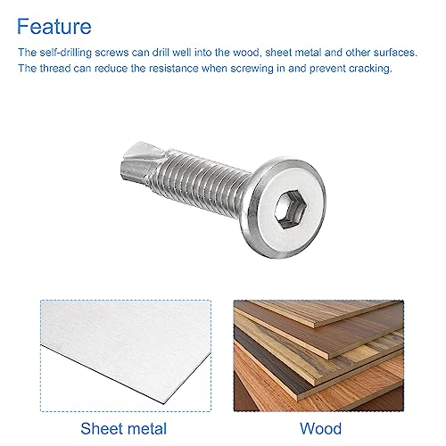 uxcell Hex Socket Self Tapping Screws, 1/4 x 1-1/4" 410 Stainless Steel Sheet Metal Flat Head Drilling Screw 100pcs, Silver - color: Silver, size: 1/4 x 1-1/4"