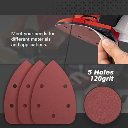 50PCS Mouse Detail Sander Sandpaper, 120 Grits Triangle Sanding Pads, 5 Holes Sanding Sheets Sandpaper Assortment, Sander Pads Sander Paper Mouse Sand Paper for Sanding Polishing - size: 120 Grit