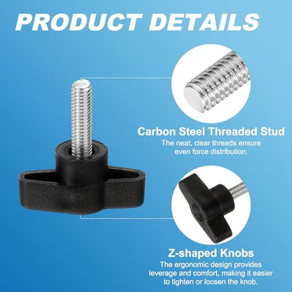 PATIKIL M6 x 20mm Tee Wing Thumb Screws, 6Pcs Carbon Steel Mechanical Handle Bolt Thumb Screws for Remove Replace Hand Clamping Tightening Knobs Power Supply, Black - size: M6 x 20mm