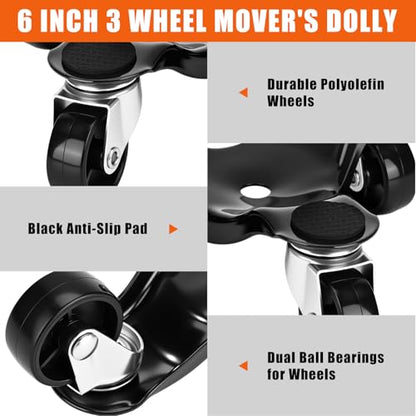 Timtin 17 Pcs Furniture Moving Dolly Set, 8 Pack 3-Wheel Steel Tri Dolly with 8 Heightening Pad & 1 Crowbar, Heavy Duty Movers Triangle Swivel Casters for Heavy Furniture, 200 Lbs Capacity(Black) - color: Black