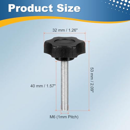 HARFINGTON 6Pcs Star Knob Handle M6 x 40mm Male Thread Metric Carbon Steel - size: M6 x 40mm