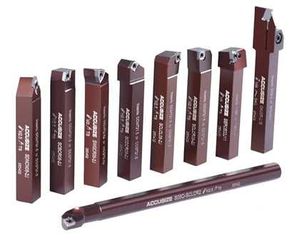 Accusize 1/2 in Shank Indexable Carbide Turning Tool Set, 3988-0012 - size: 9 Pcs, 10 Extra Inserts, for Aluminum