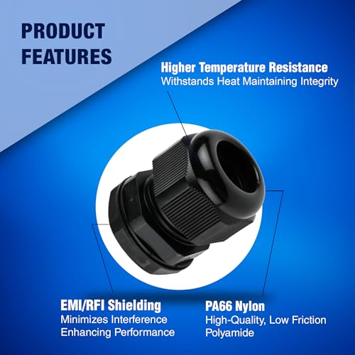 New Age America® 50pcs PG Cable Glands Kit KableLock™ | PG7 - PG19 | Black | Nylon Cord Grip Strain Relief | Adjustable Locknut Cable Connectors | IP68 Waterproof | PG7, PG9, PG11, PG13.5, PG16, PG19 - size: 50 PCS | PG7 - PG19