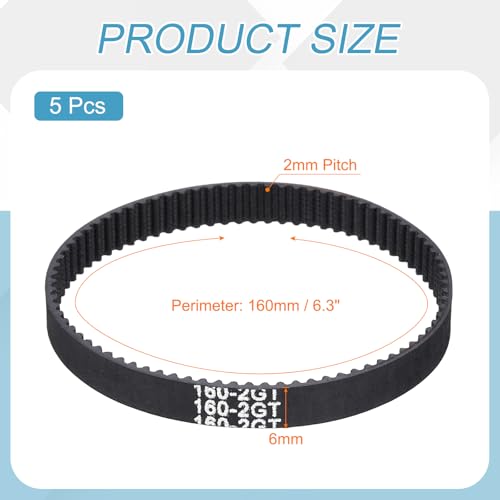 MECCANIXITY 5Pcs 160mm GT-2 Timing Belt 6mm Width 2mm Pitch Closed Loop - size: 160mm