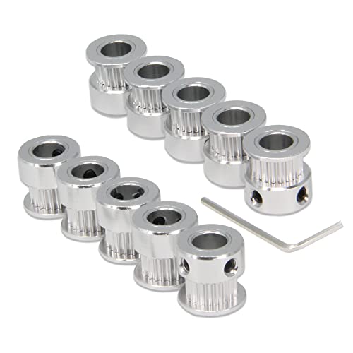 10pcs/Set GT2 Pulleys Wheel 20 Teeth 8mm Bore Aluminum Timing Belt Idler Pulleys for 3D Printer 6mm Width Timing Belt (20T-8mm Bore-Silver) - size: 20T-8mm Bore-Silver