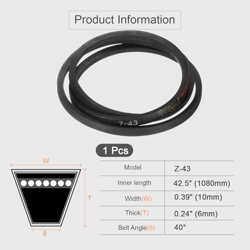 HARFINGTON Z-43 Z Type V-Belt 1080mm/42.5" Inner Length x 0.39" Width x 0.24" Height, Z-Type Closed-Loop Rubber Transmission Belt - size: Z-43