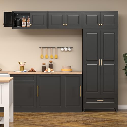 Polup Kitchen Pantry Cabinet, 90" Tall Metal Storage Cabinet with Doors - color: Black, size: 90"H - 1 Drawer